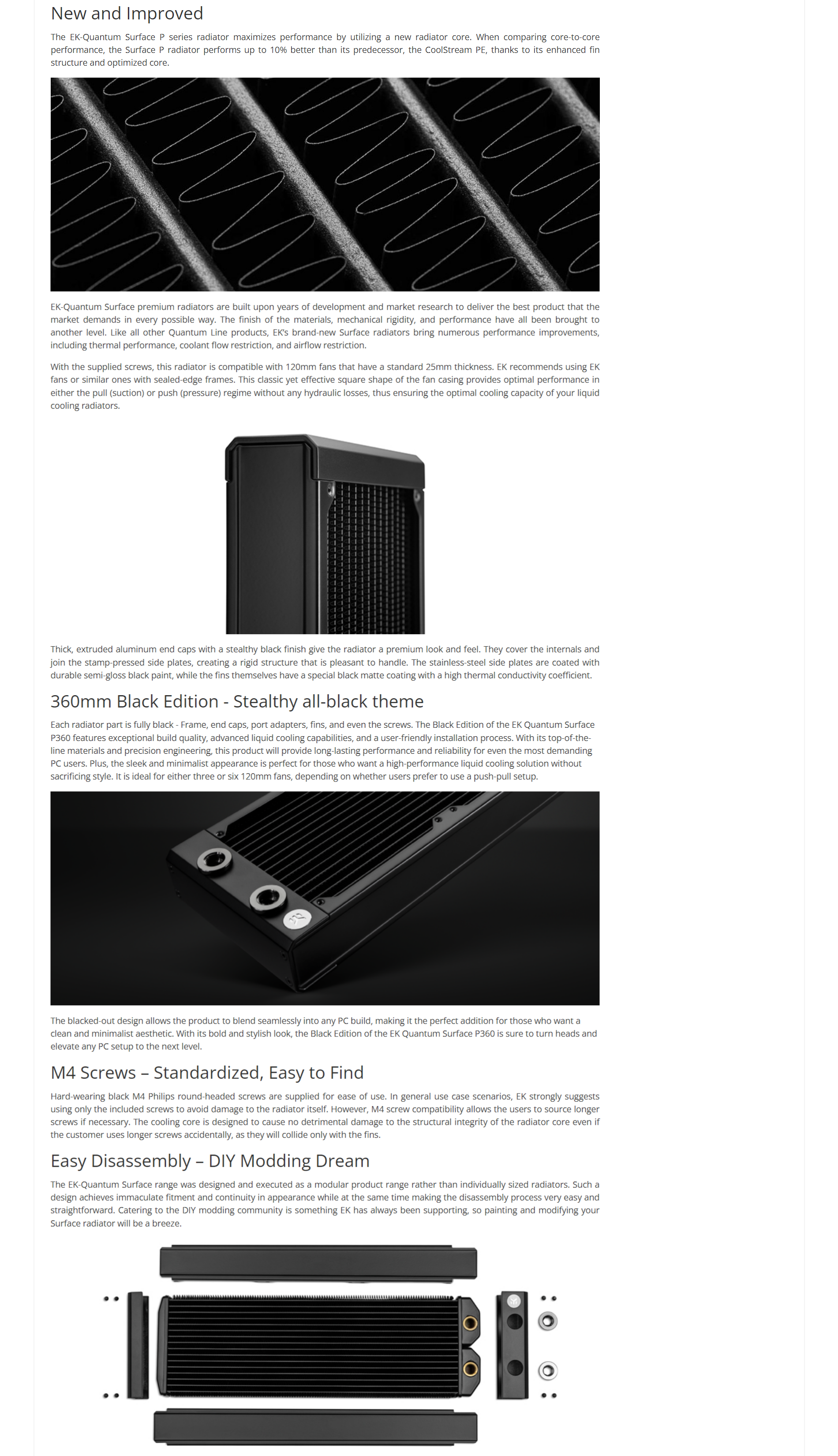 A large marketing image providing additional information about the product EK Quantum Surface P360 - Black - Additional alt info not provided